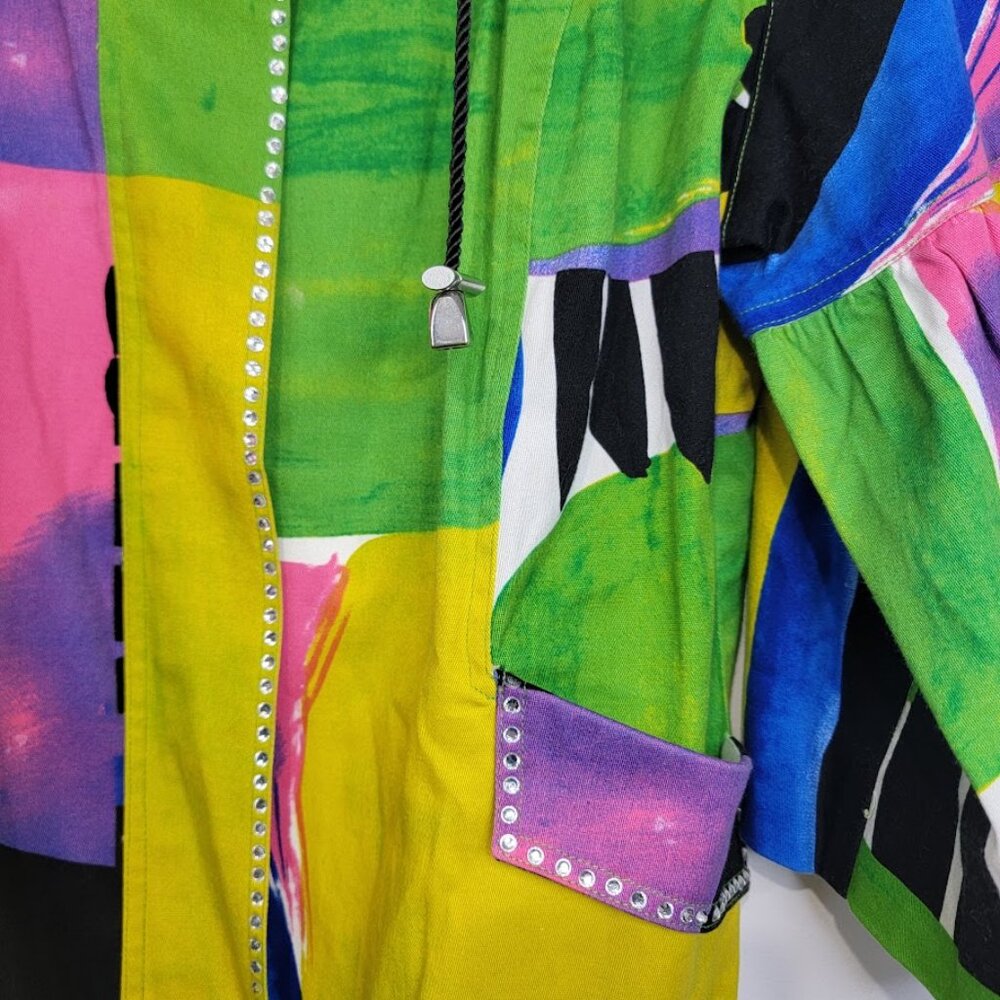 Vintage Berek Abstract Wearable Artsy Jacket Sz XL Full Zip Pockets Flare Sleeve - Picture 3 of 13
